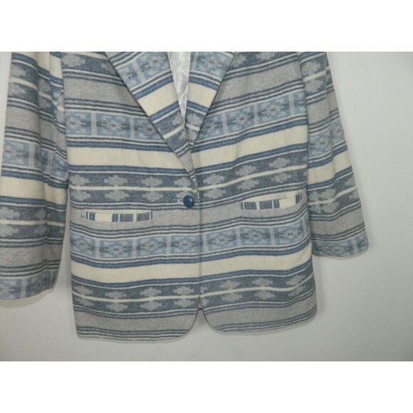 Braetan Jacket Blazer Size Medium Blue  Vintage Aztec Print Western Suede Collar - Picture 6 of 10